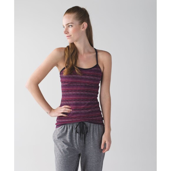 Lululemon Power Y Tank Top Womens 4 Purple Multistripe Shelf Bra Gym Active - Picture 1 of 7